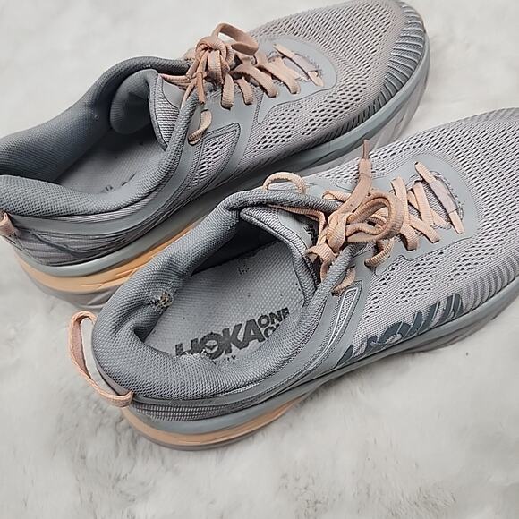 Hoka One Bondi 7 WIDE Running Womens Size 10.5 1110531-HMSH Grey Pink - Picture 5 of 12